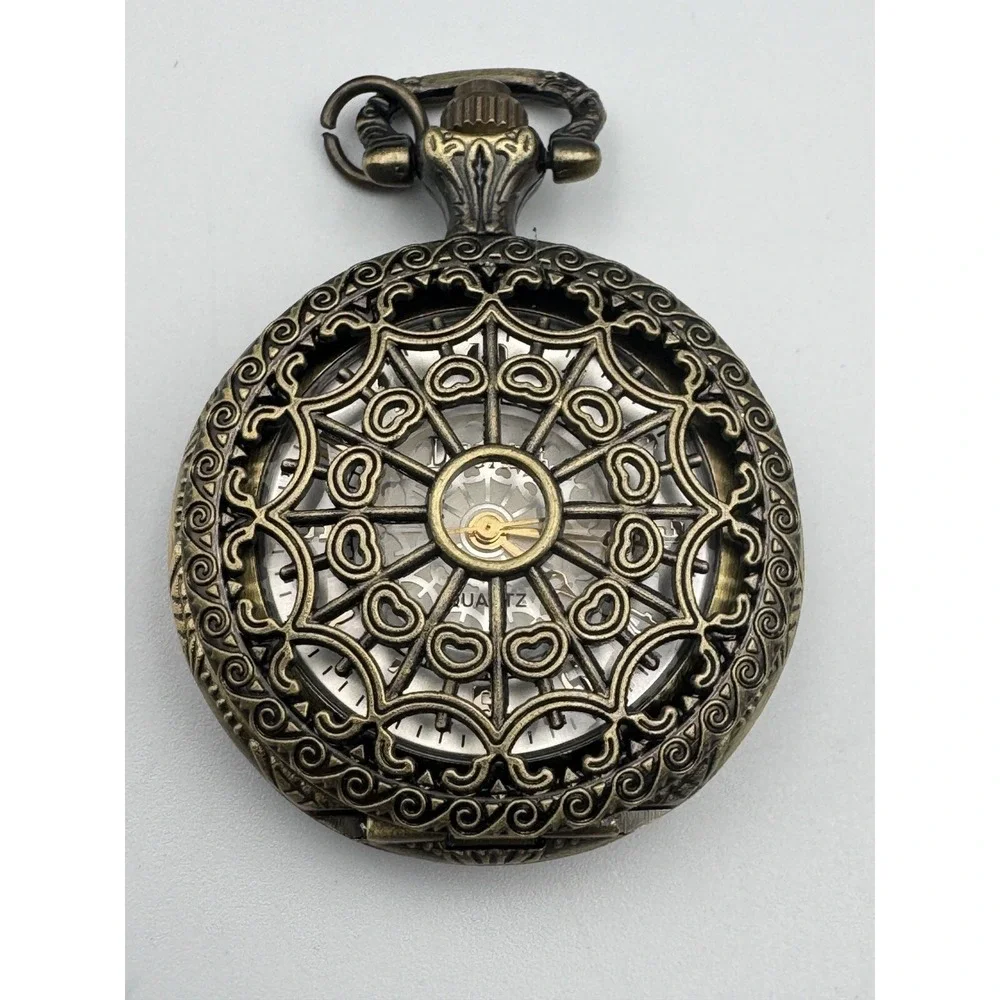 Ladies Decree Pocket Watch Antiqued Finish Quartz‎ Movement WORKS New Battery